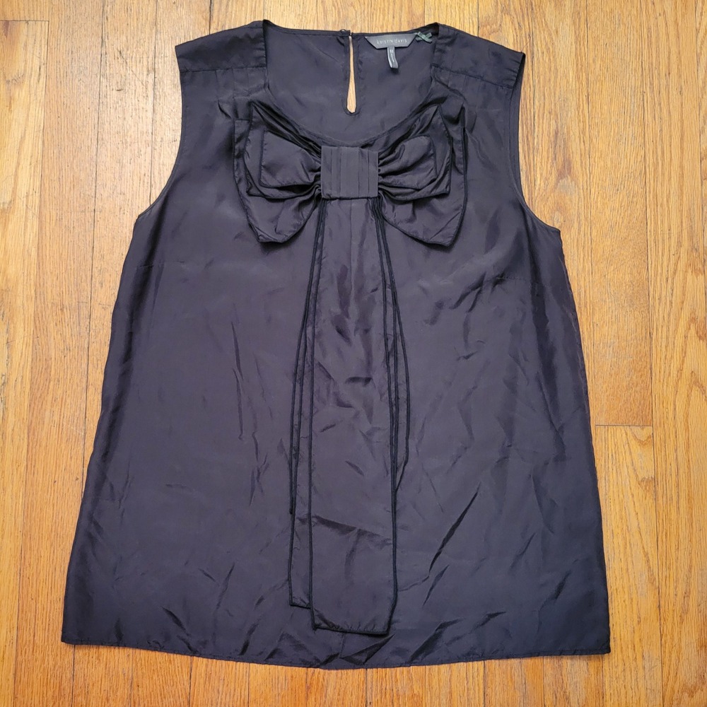 Kristin Davis M Tank Top Black Silk Oversized Bow Sleeveless Whimsigoth Feminine